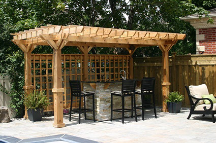 Backyard patio, pergola, bar, nice landscape, Flandscape, London Ontario, Landscape Construction